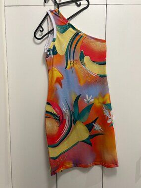 Fiorucci Fruit Print One Shoulder Midi Dress
